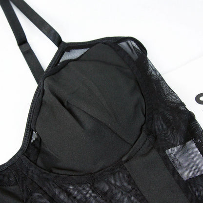 Body Corsetto in Mesh Nero con Coppe Strutturate