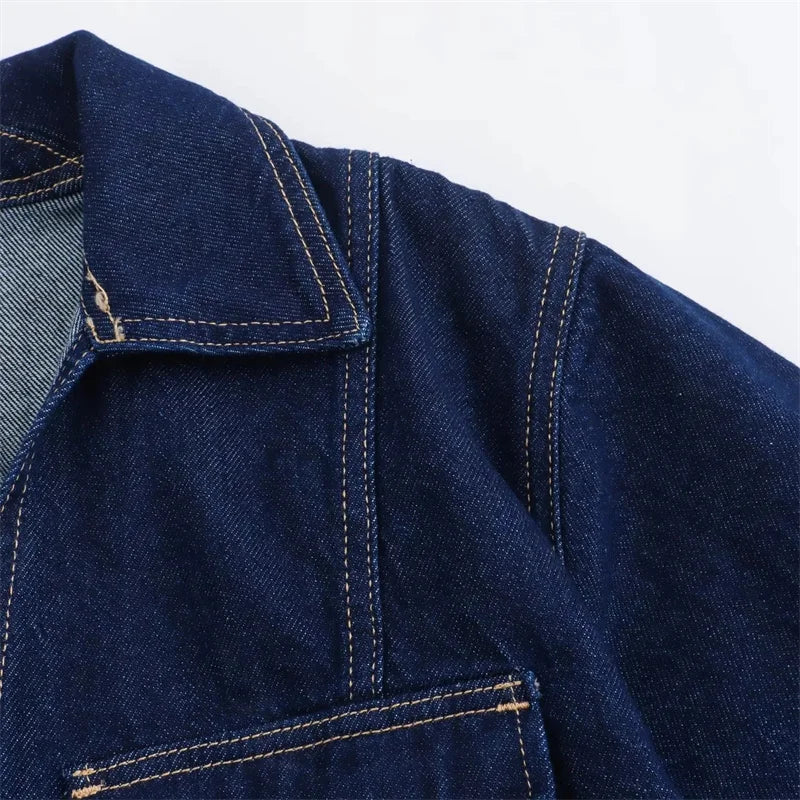 Set Coordinato Denim Donna: Camicia Crop e Minigonna Blu