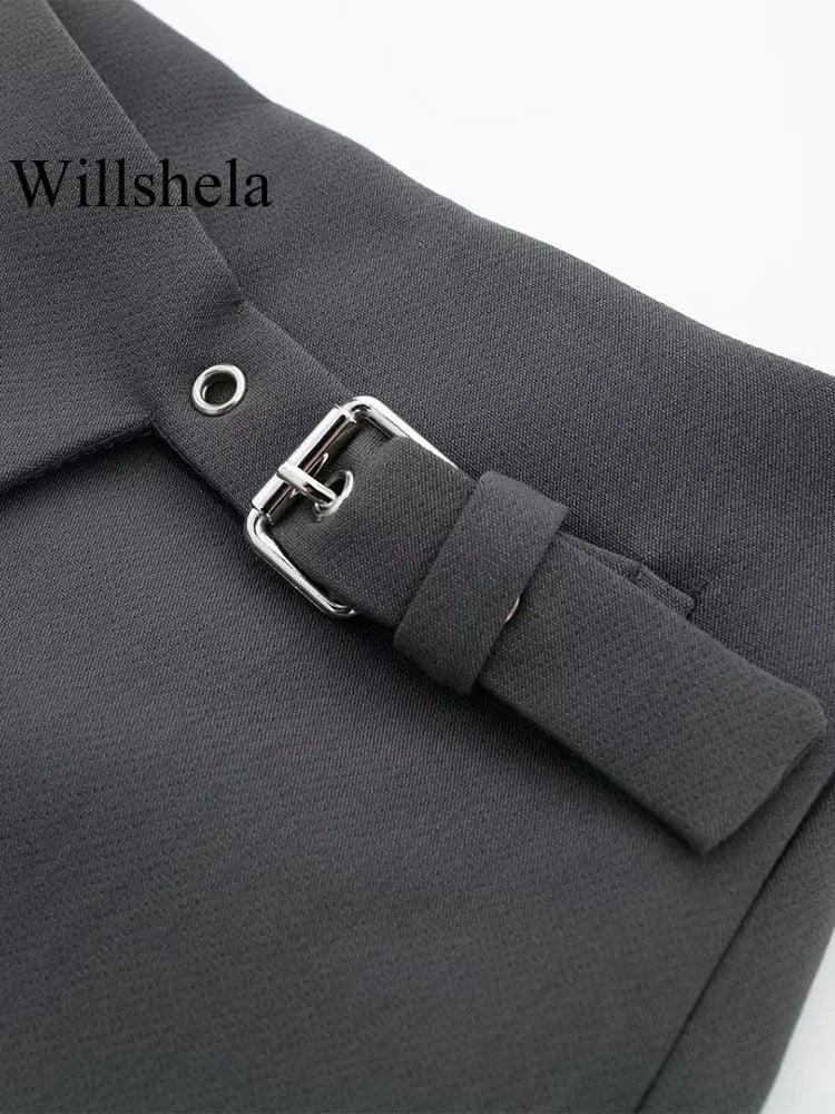 Gonna Pantalone a Vita Alta con Fibbia Laterale