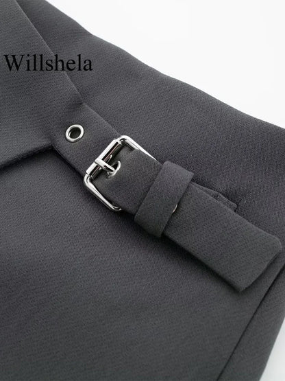 Gonna Pantalone a Vita Alta con Fibbia Laterale