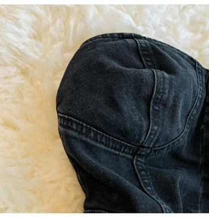 Tuta Corta in Denim Nero con Bustiér e Cintura