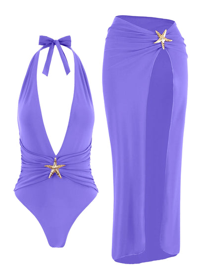 Set Luxury "Starfish": Costume Intero Scollo a V + Gonna Coordinata