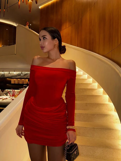 Mini Abito Rosso Off-the-Shoulder