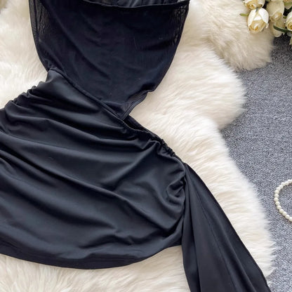 Abito Americano Sexy Nero con Top a Tubino e Cut-out Vita