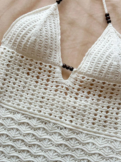 Abito Mini all'Uncinetto con Scollo a V e Schiena Scoperta