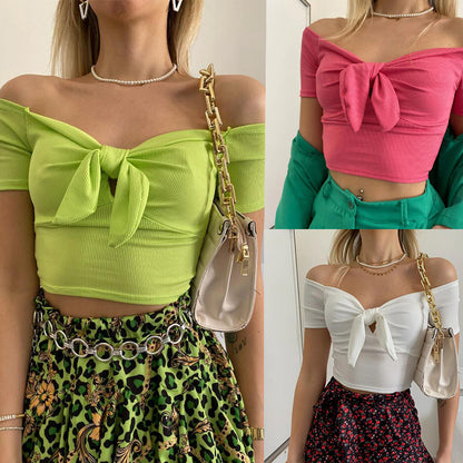 Crop Top Femme Croisé avec Nœud
