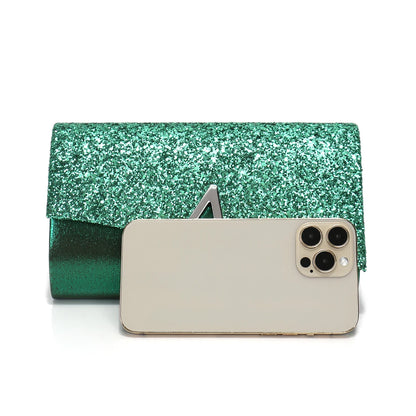 Borsa Clutch Rigida Glitter con Chiusura Geometrica