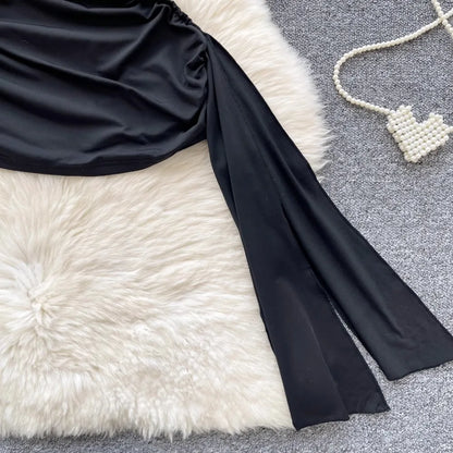 Abito Americano Sexy Nero con Top a Tubino e Cut-out Vita
