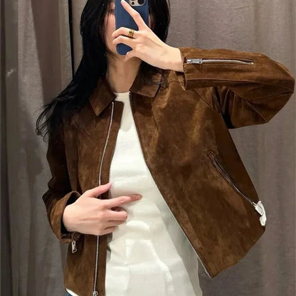 Giacca in Camoscio Donna Marrone Cognac