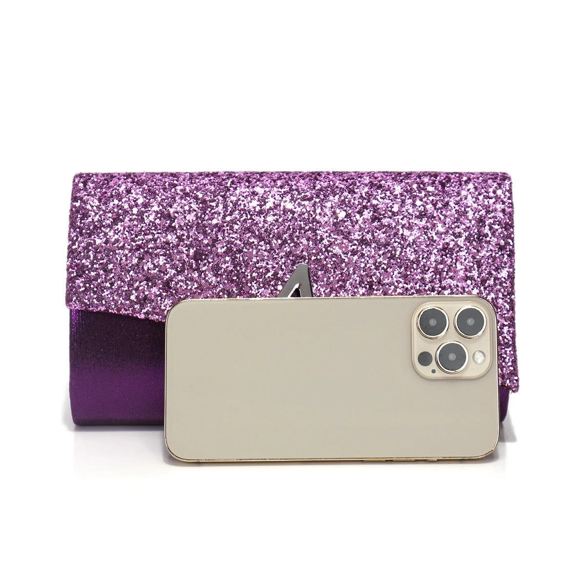Borsa Clutch Rigida Glitter con Chiusura Geometrica