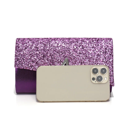 Borsa Clutch Rigida Glitter con Chiusura Geometrica