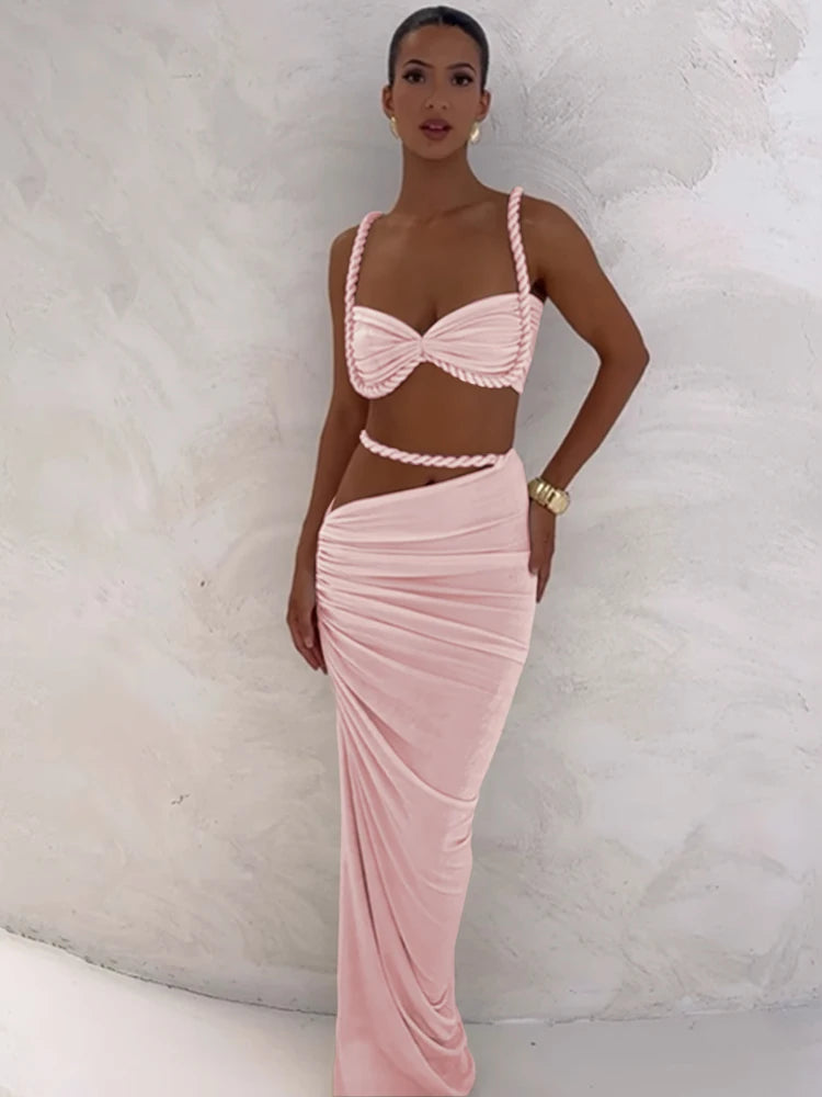 Set Coordinato Top a Bustino e Gonna Lunga Cut-Out