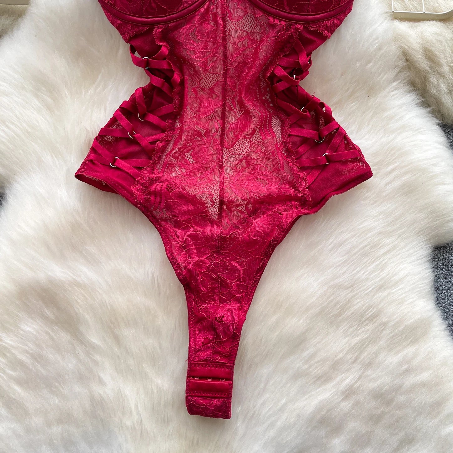 Body Corsetto in Pizzo Floreale con Stringhe Laterali