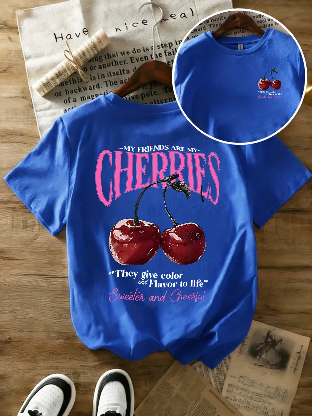 T-shirt in Cotone Bianca con Stampa "Cherries"