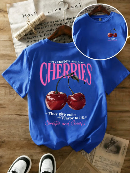 T-shirt in Cotone Bianca con Stampa "Cherries"