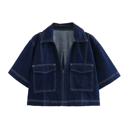 Set Coordinato Denim Donna: Camicia Crop e Minigonna Blu