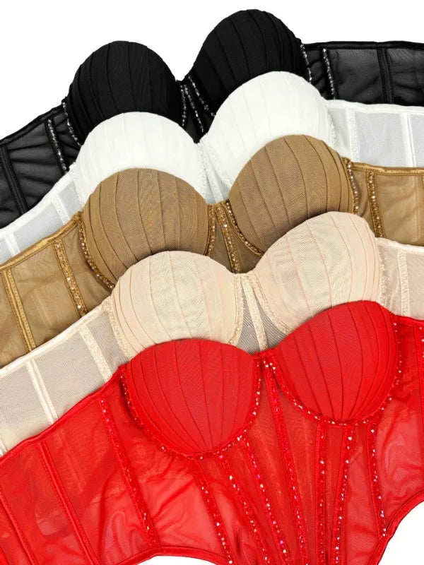 Body Corsetto Nero con Strass e Brillantini