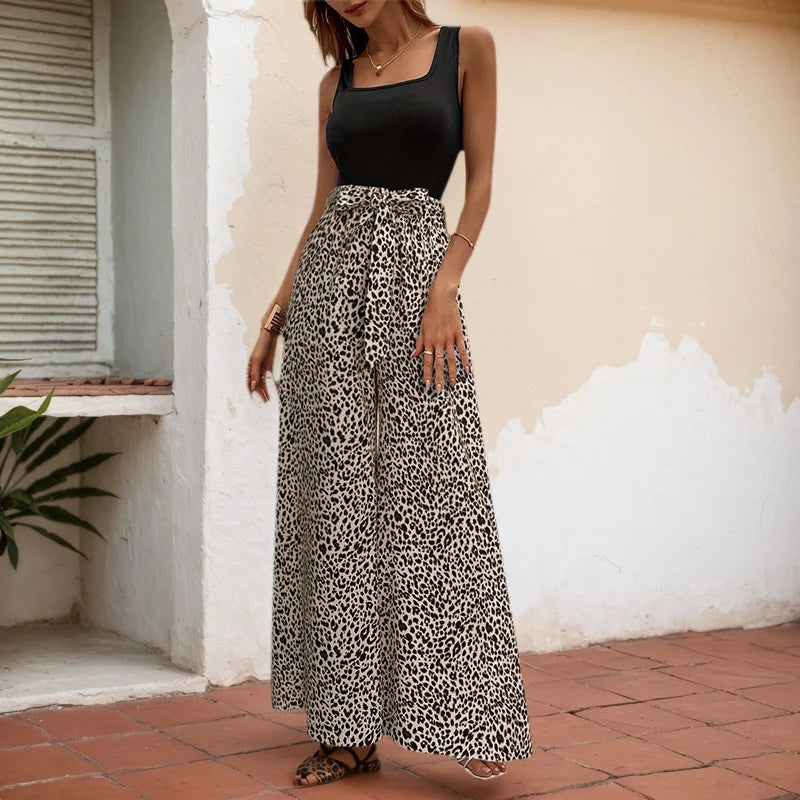 Pantaloni da donna sexy con stampa leopardata a gamba larga