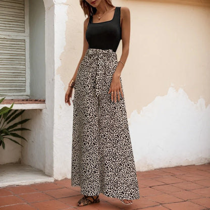 Pantaloni da donna sexy con stampa leopardata a gamba larga