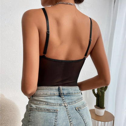 Body Corsetto in Mesh Nero con Coppe Strutturate