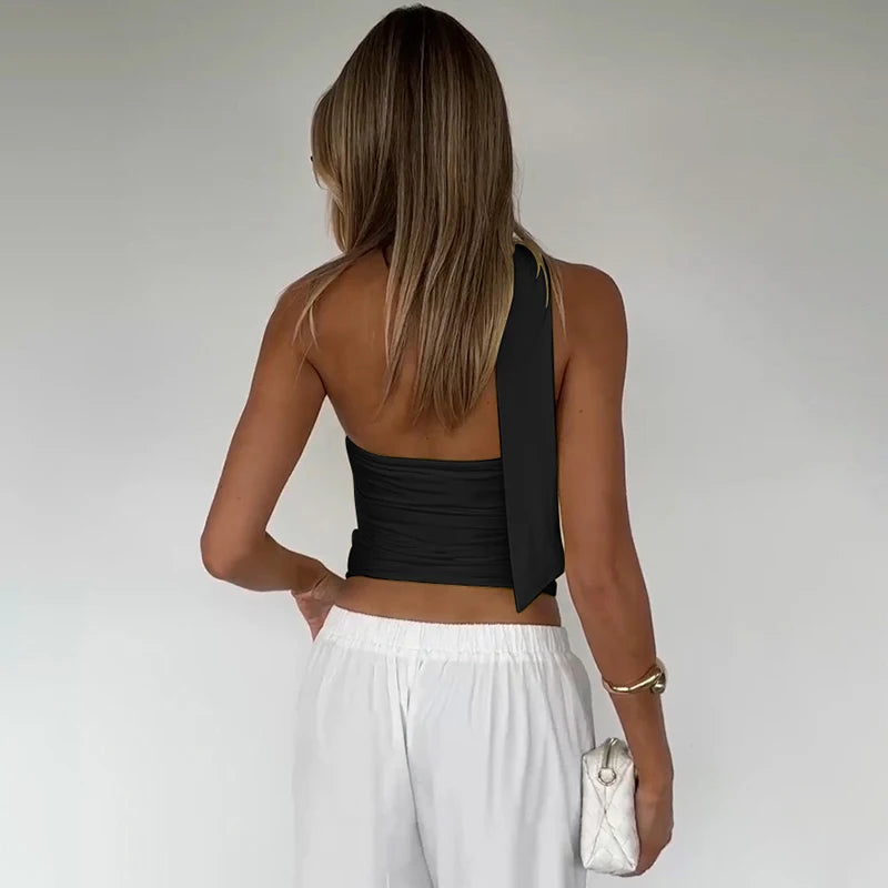 Top Halter Elegante con Sciarpa e Dettaglio Increspato