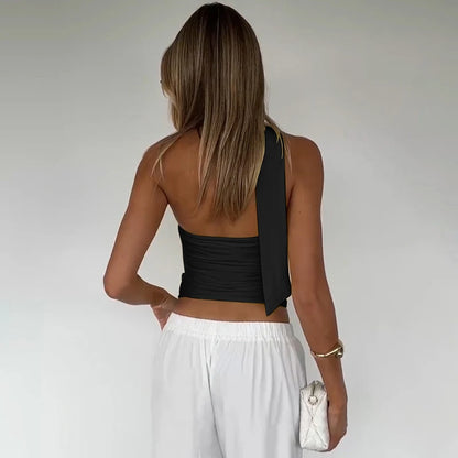 Top Halter Elegante con Sciarpa e Dettaglio Increspato