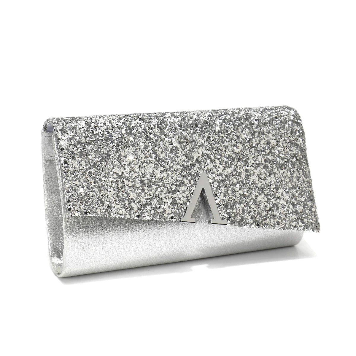 Borsa Clutch Rigida Glitter con Chiusura Geometrica
