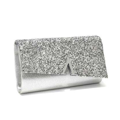 Borsa Clutch Rigida Glitter con Chiusura Geometrica