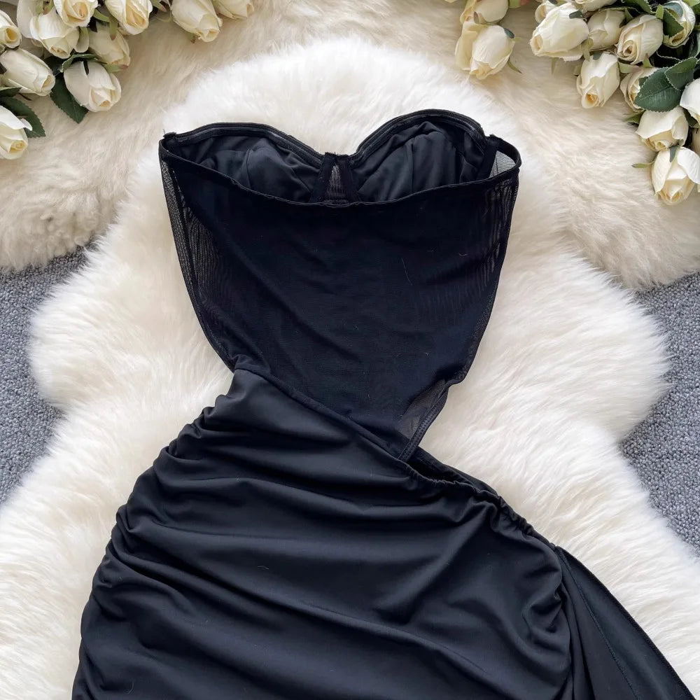 Abito Americano Sexy Nero con Top a Tubino e Cut-out Vita