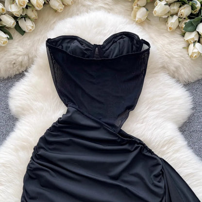 Abito Americano Sexy Nero con Top a Tubino e Cut-out Vita