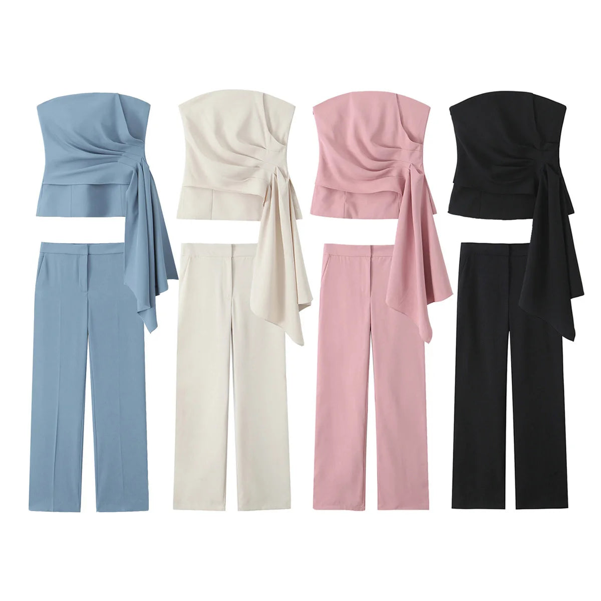 Top a Fascia Drappeggiato e Pantalone Sartoriale