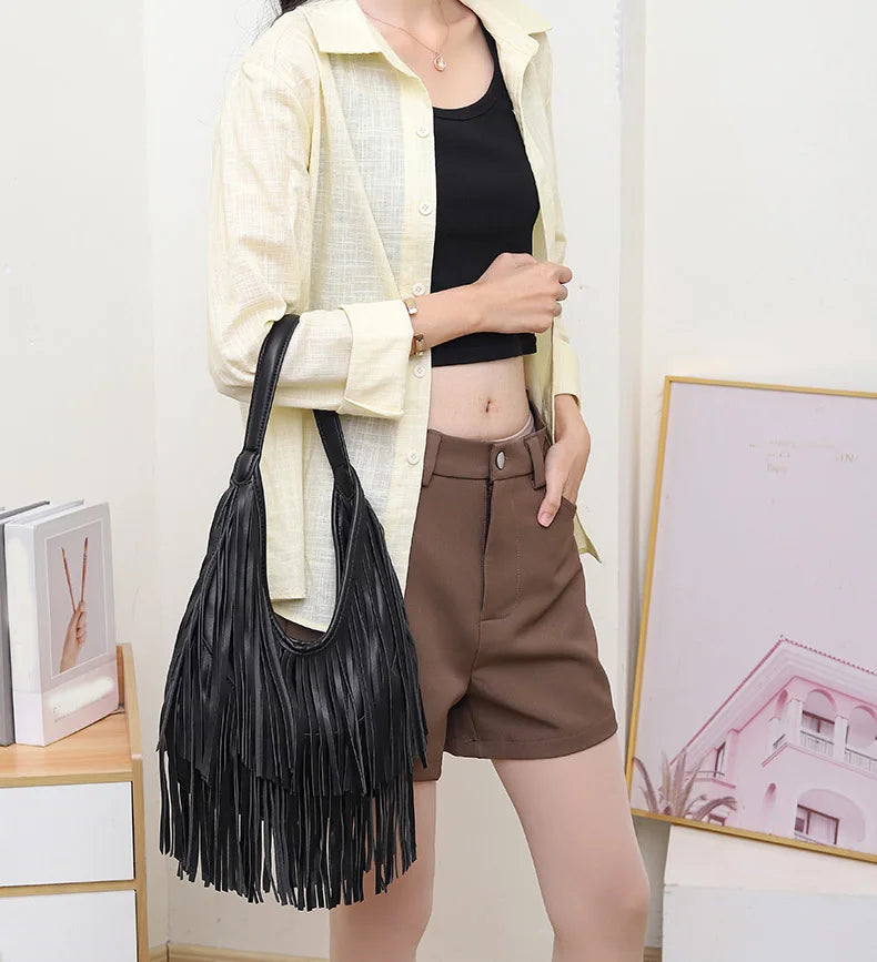 Borsa a Tracolla con Frange in Stile Boho-Chic