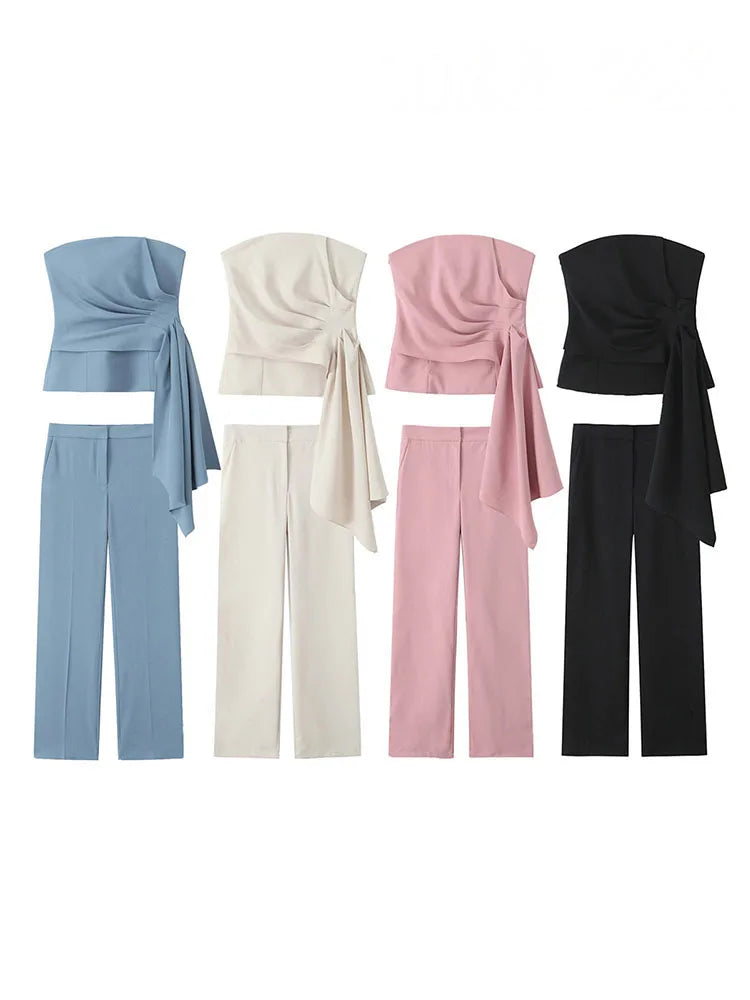 Top a Fascia Drappeggiato e Pantalone Sartoriale
