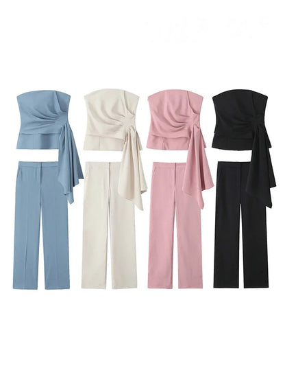 Top a Fascia Drappeggiato e Pantalone Sartoriale