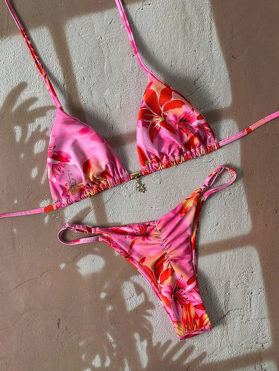 Bikini a Triangolo con Stampa Etnica Colorata
