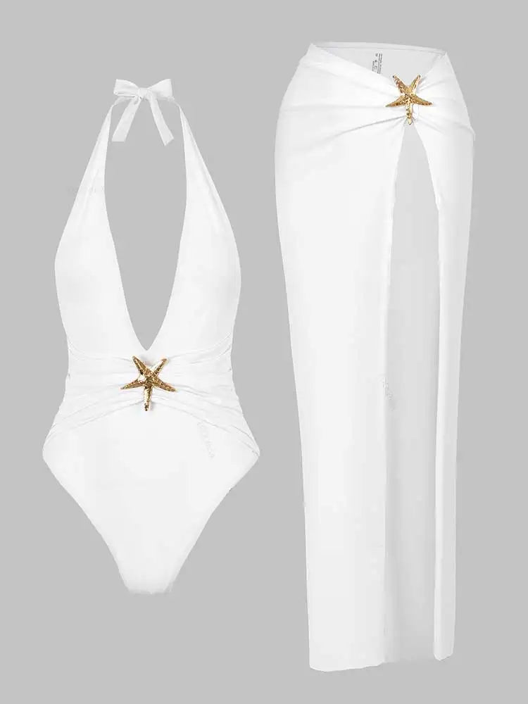 Set Luxury "Starfish": Costume Intero Scollo a V + Gonna Coordinata