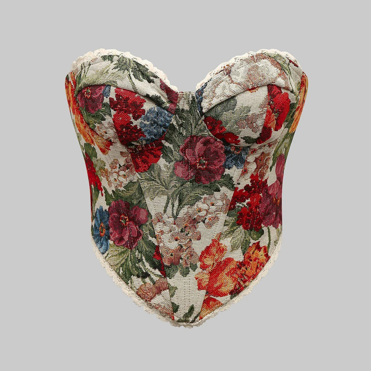 Top Corsetto Floreale con Stringhe Posteriori