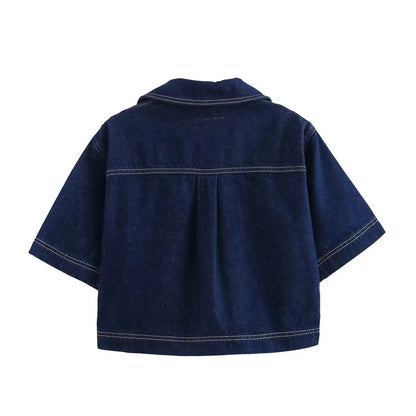 Set Coordinato Denim Donna: Camicia Crop e Minigonna Blu