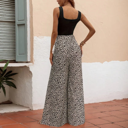 Pantaloni da donna sexy con stampa leopardata a gamba larga