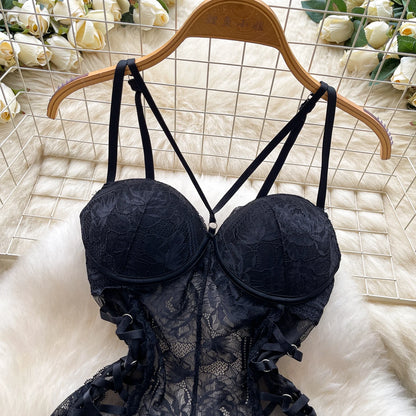 Body Corsetto in Pizzo Floreale con Stringhe Laterali