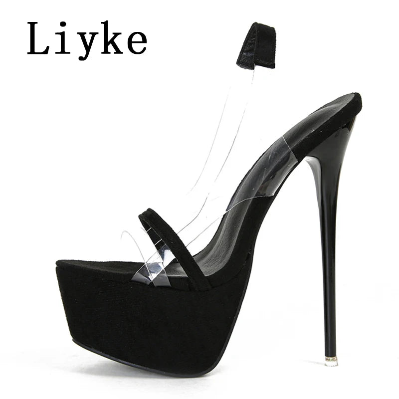 Sandales Femme Talon Aiguille Python avec Plateforme et Bande Transparente