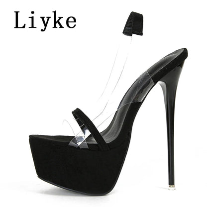 Sandales Femme Talon Aiguille Python avec Plateforme et Bande Transparente