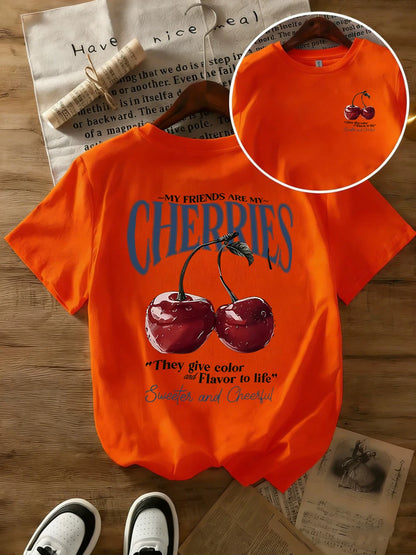 T-shirt in Cotone Bianca con Stampa "Cherries"