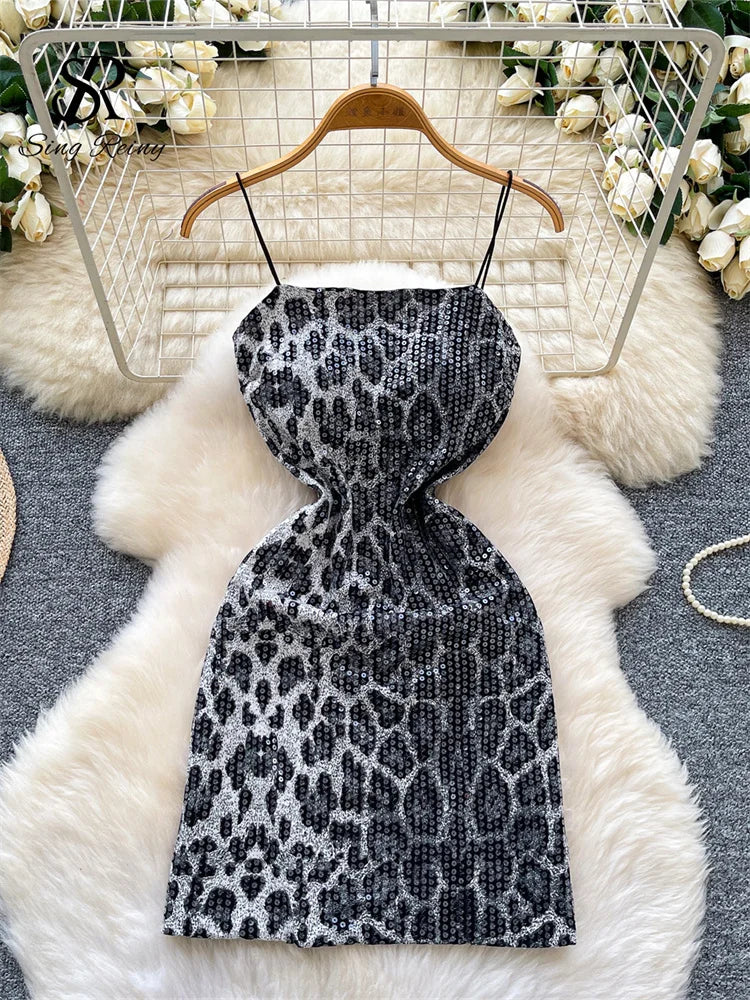 Abito Mini Leopardato con Paillettes