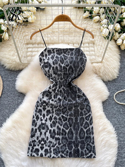 Abito Mini Leopardato con Paillettes