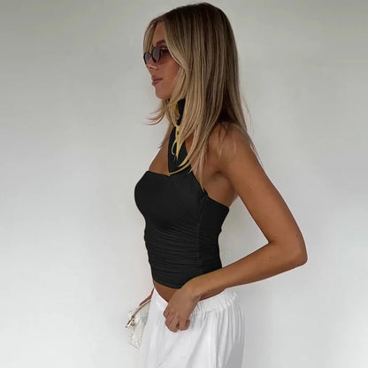 Top Halter Elegante con Sciarpa e Dettaglio Increspato
