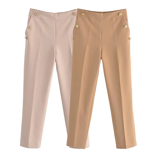 Pantaloni donna Willshela 64390WF taglio dritto colore solido a vita alta - Collezione Estate 2025