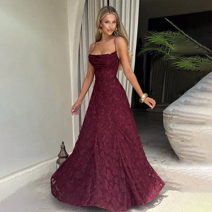 Robe de Soirée Longue Bordeaux en Dentelle avec Col Capuche