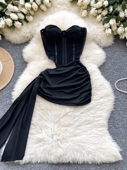 Abito Americano Sexy Nero con Top a Tubino e Cut-out Vita