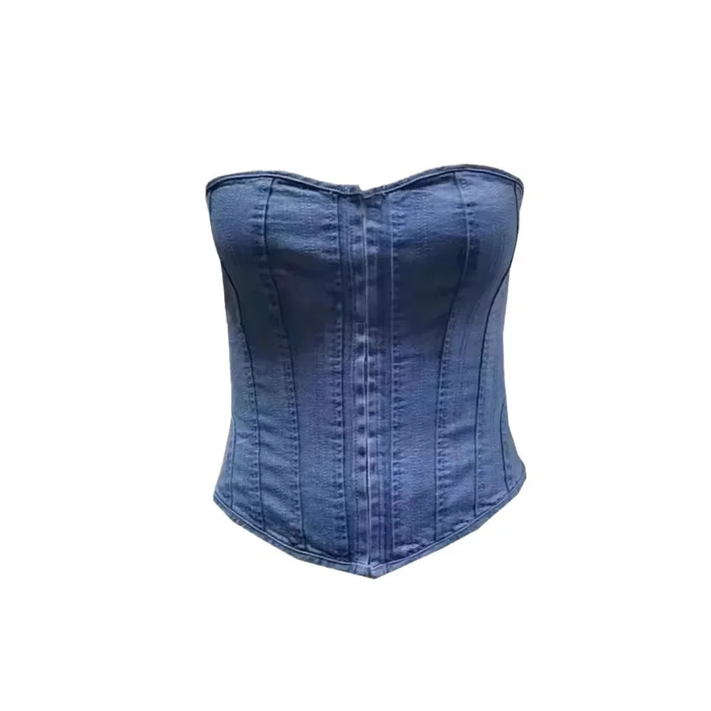 Top Corsetto in Denim Senza Spalline